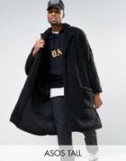 Asos Tall Oversized Borg Duster Coat In Black - Black