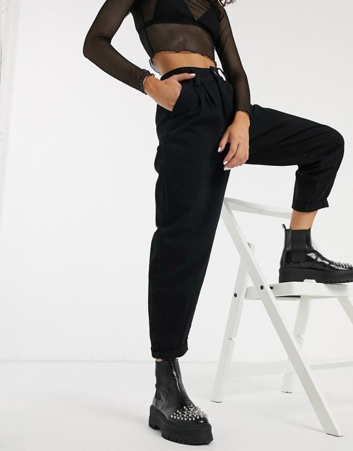 Bershka Pleat Top Slouchy Pants In Black