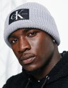 Calvin Klein Jeans Monogram Badge Beanie In Gray