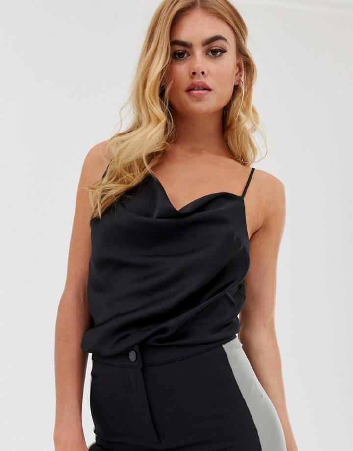 Asos Design Asymmetric Cowl Neck Satin Cami - Black