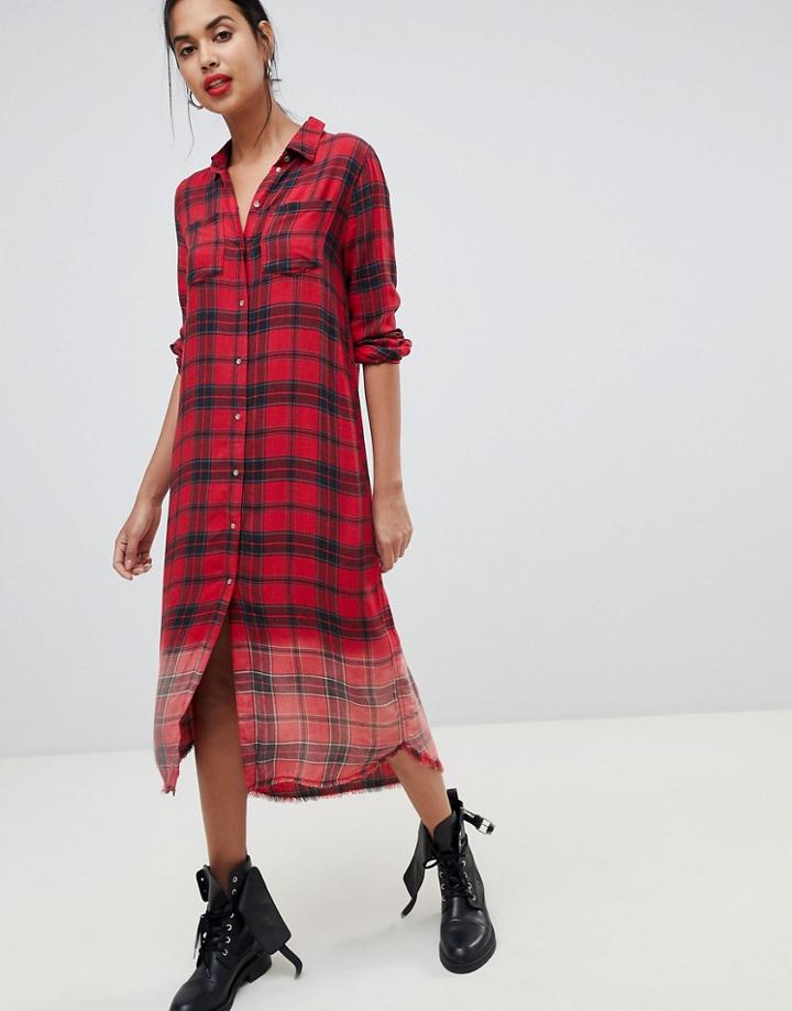 Only Maxi Dip Dye Check Shirt Dress - Multi
