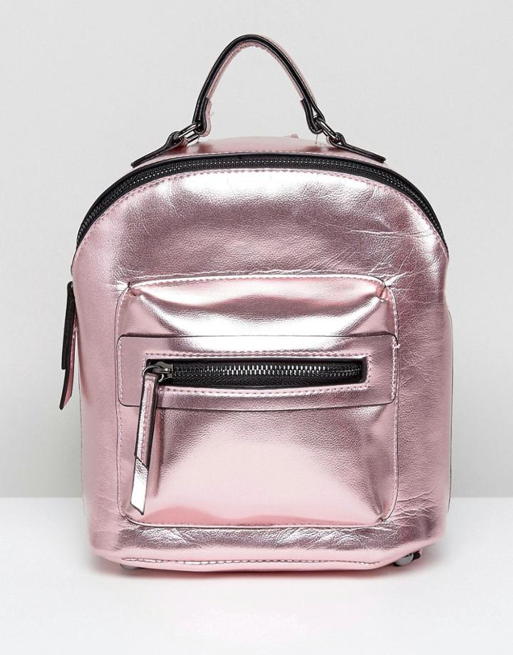 New Look Mini Metallic Backpack - Pink