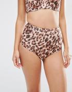 Asos Mix And Match Natural Leopard Print High Waist Bikini Bottom - Mu