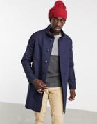 Asos Design Trench Coat With Funnel Neck In Navy