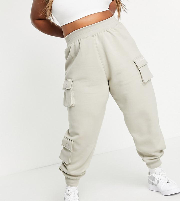Public Desire Curve X Amber Gill Pocket Detail Cuffed Cargo Pants In Taupe-neutral