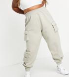Public Desire Curve X Amber Gill Pocket Detail Cuffed Cargo Pants In Taupe-neutral