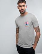 Hoxton Denim Marl T-shirt With Hoxton Wave Print Chest Pocket - Purple