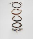 Asos Design Leather Bracelet Pack With Feather - Brown