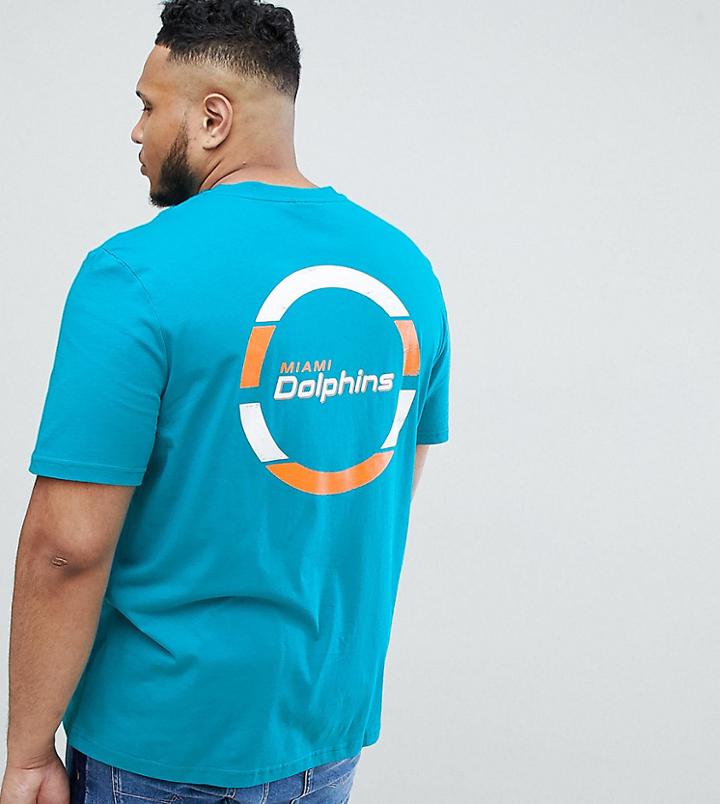 Majestic Plus Longline Miami Dolphins T-shirt With Back Print In Teal - Green