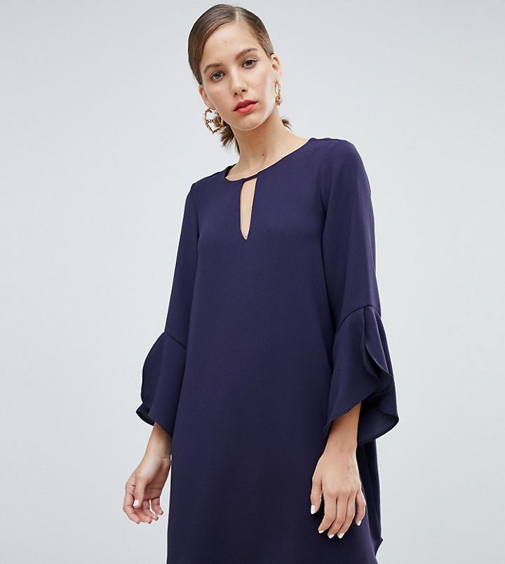River Island Flare Sleeve Swing Dress In Navy - Navy