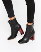 Lost Ink Adya Black Tortoishell Heeled Ankle Boots - Black