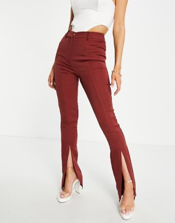 Club L London Front Slit Pants In Brown - Part Of A Set