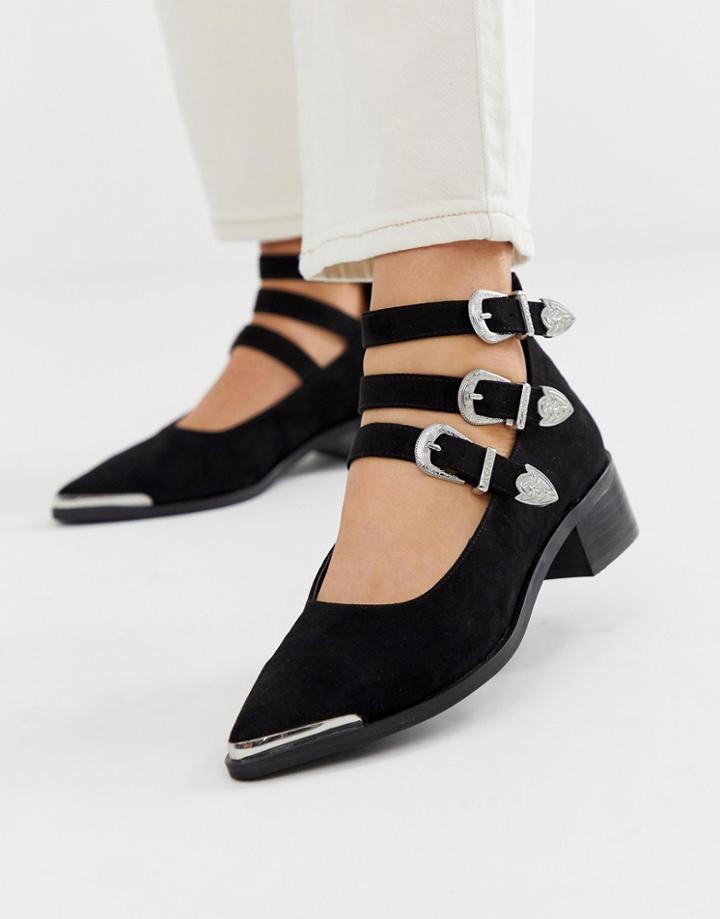 Asos Design Mae Western Flat Shoes In Black - Black