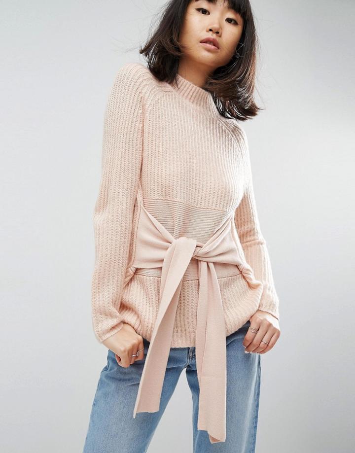 Asos Sweater With Wrap Corset Detail - Pink