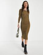 Topshop Exposed Seam Collar Jersey Mini Dress In Brown