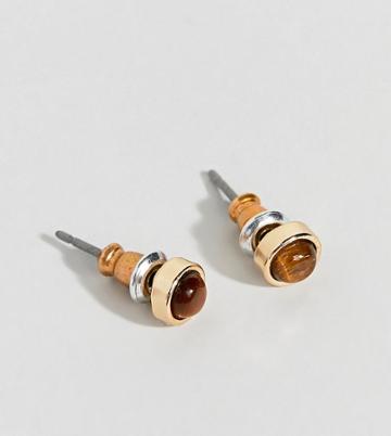 Uncommon Souls Tigers Eye Stud Earrings - Gold