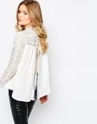 Goldie Fiona Lace Insert Blouse With Lace Up Back Detail - White