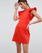 Asos Mini Scuba Skater Dress With Frill Detail - Red