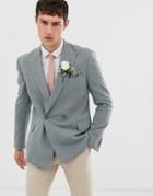 Asos Design Wedding Slim Double Breasted Blazer In Olive Cross Hatch - Green