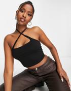 Asos Design Square Neck Cross Strap Bandeau Top In Black