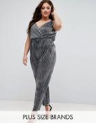 Club L Plus Pleated Jumpsuit In Metallic Fabric - Navy