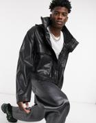 Asos Design Faux Leather Track Jacket In Black