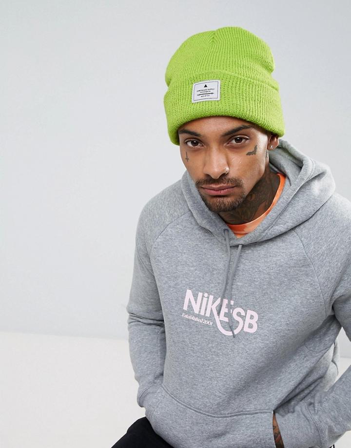 Asos Patch Beanie In Green - Green