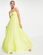 Asos Design Strappy Halter Twisted Pleated Maxi Dress In Lime-green