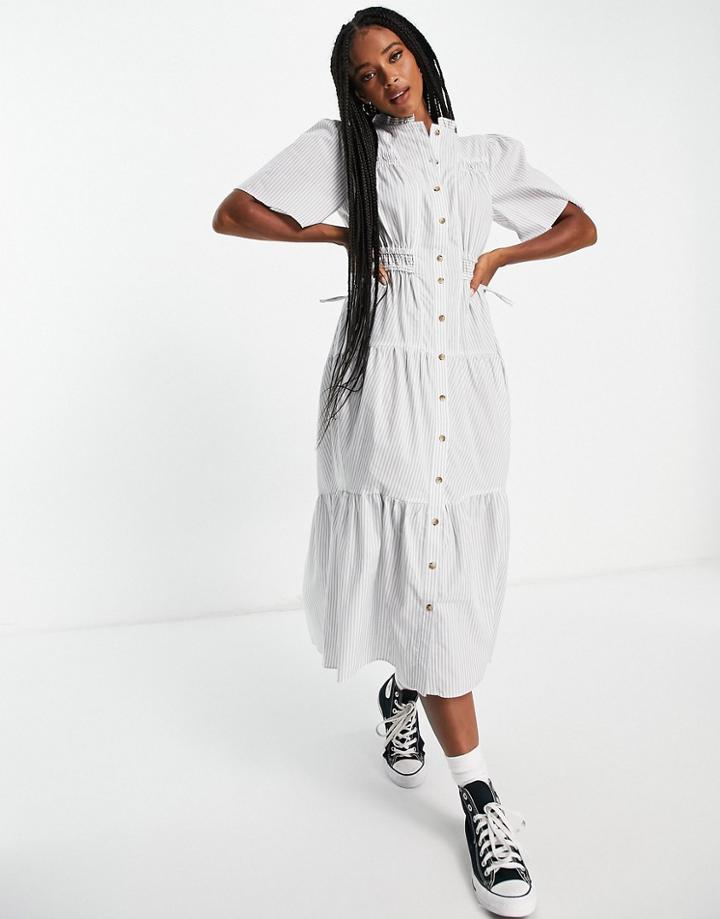 Topshop Poplin Shirtdress In Stripe-grey