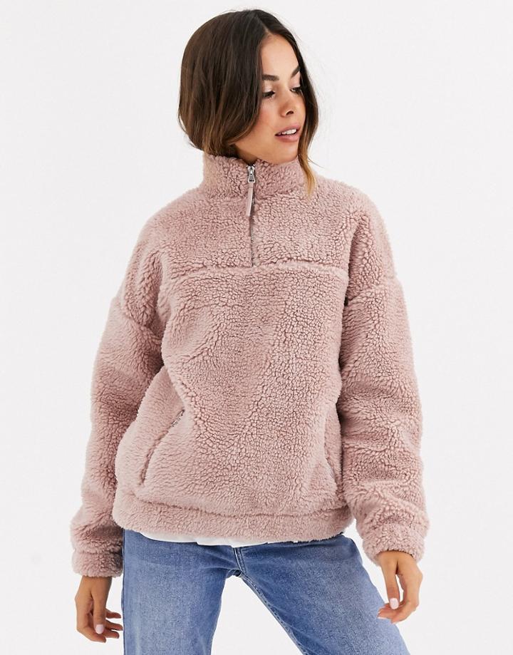 New Look Borg Fleece Jacket In Pink