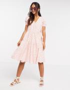 Daisy Street Midi Wrap Dress With Tiered Skirt In Pretty Floral-pink