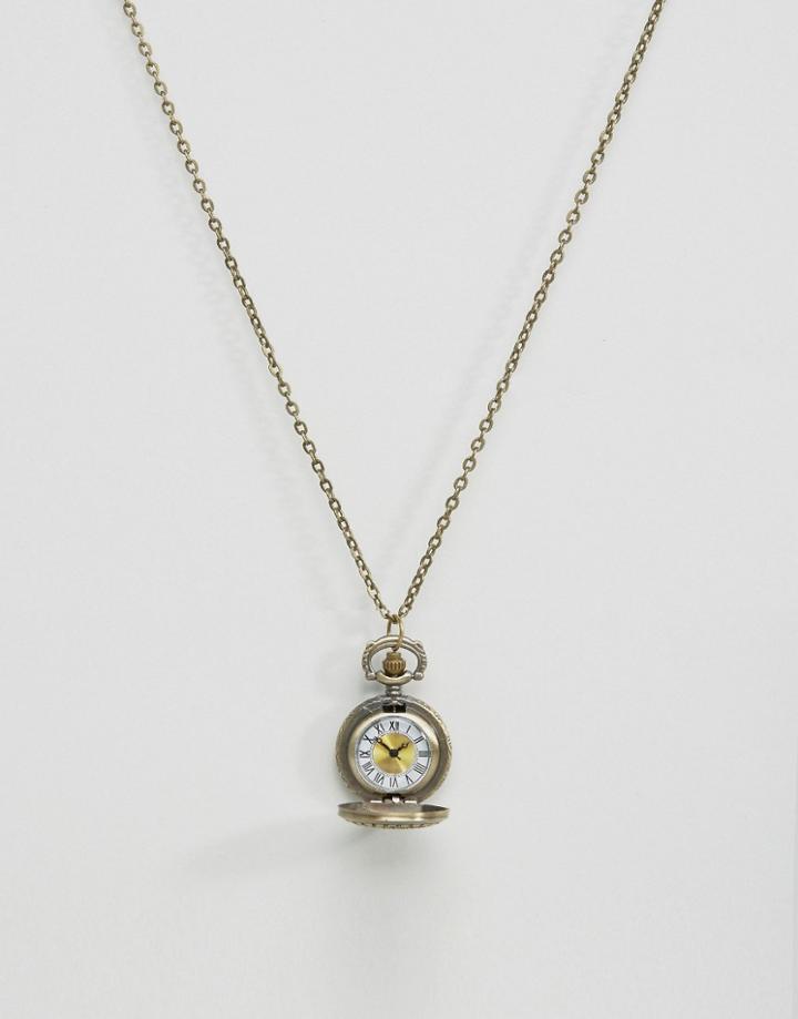 Asos Necklace In Gold With Watch Pendant - Gold