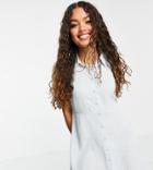 Pieces Petite Exclusive Mini Shirt Dress In Blue Floral-multi