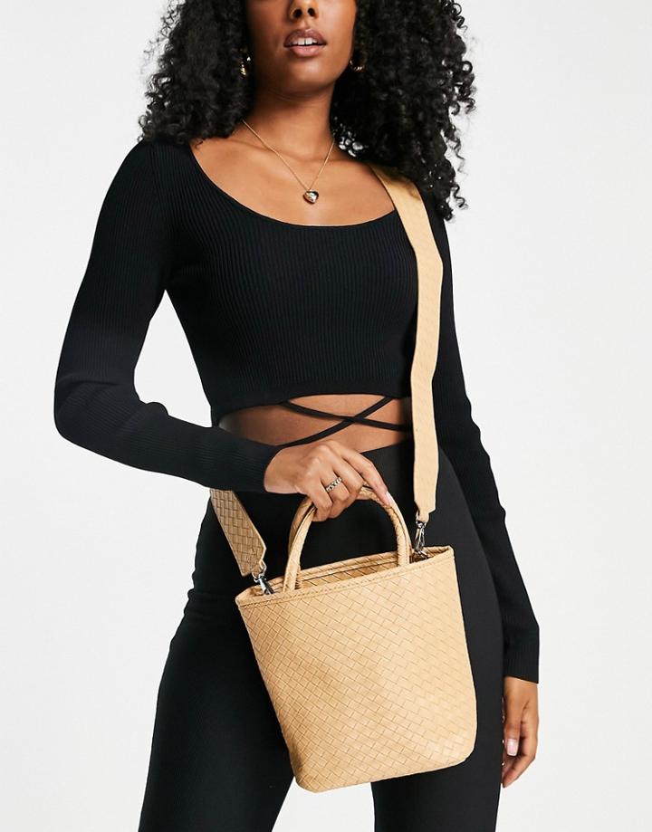 Svnx Woven Detail Crossbody Bag In Tan-brown