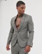 Asos Design Slim Tuxedo Jacket In Gold Jacquard With Velvet Lapel