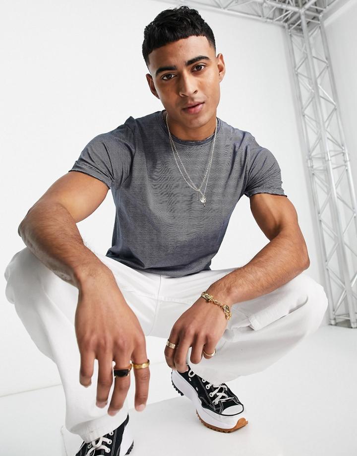 Brave Soul Feeder Stripe T-shirt In Rich Navy