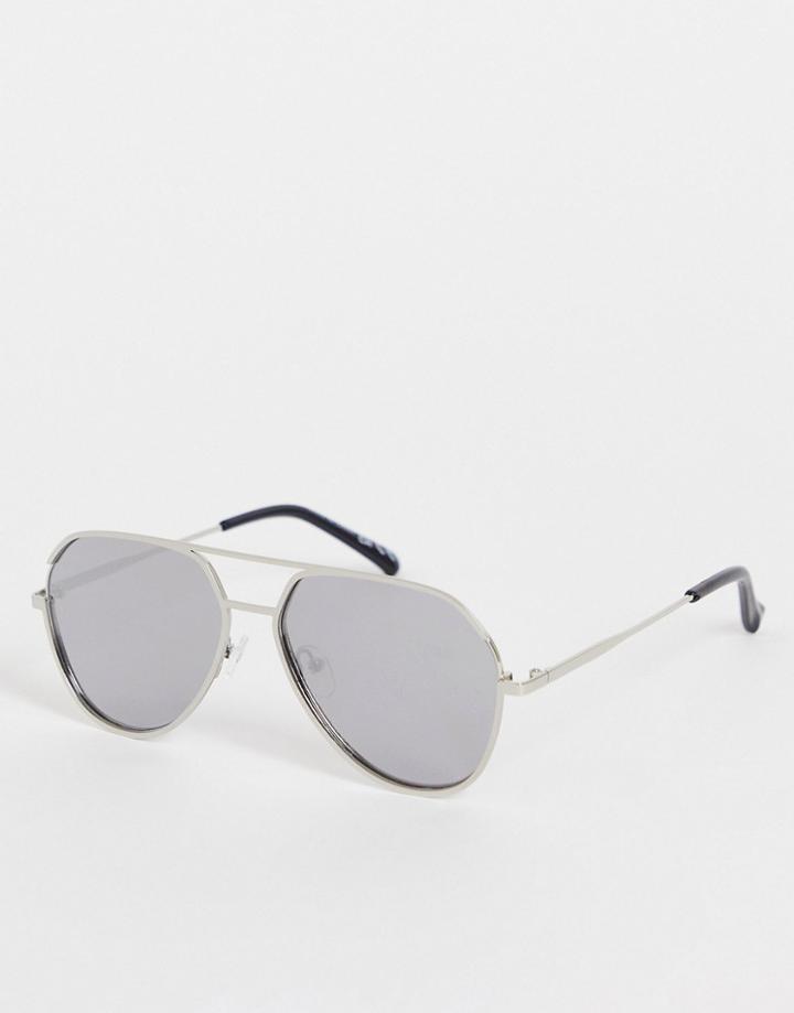 River Island Mirrored Lens Aviator Sunglasses In Silver