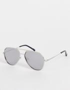 River Island Mirrored Lens Aviator Sunglasses In Silver