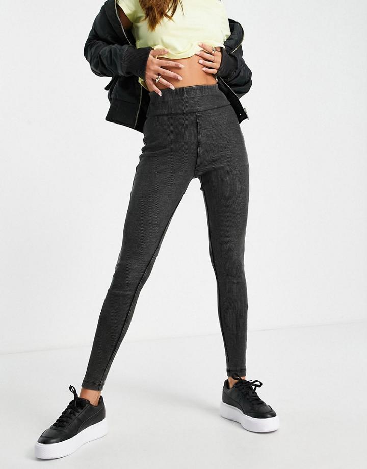 Asos Design Rib Legging With High Waist In Washed Black