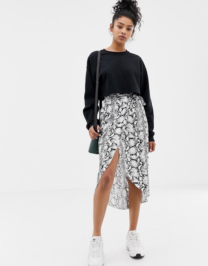 Asos Design Snake Print Wrap Midi Skirt-multi