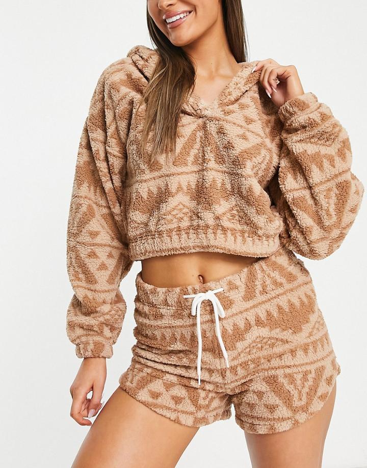 Gilly Hicks Fleece Crop Hoodie In Beige - Part Of A Set-brown