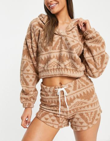 Gilly Hicks Fleece Crop Hoodie In Beige - Part Of A Set-brown