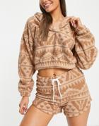 Gilly Hicks Fleece Crop Hoodie In Beige - Part Of A Set-brown