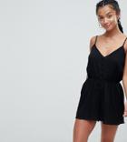 Asos Design Petite Romper In Crinkle With Button Front - Black