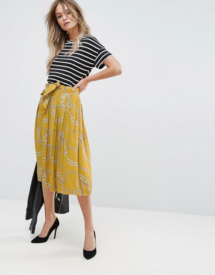 Mango Chain Print Midi Skirt - Yellow
