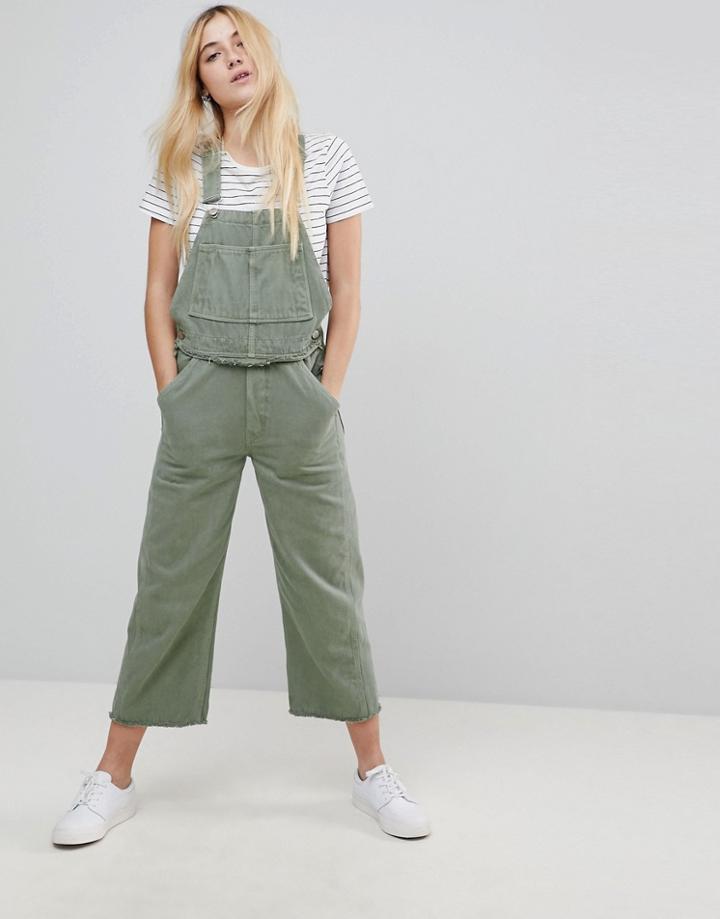 Asos Denim Utility Overall In Khaki - Green