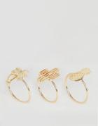 Asos Pack Of 3 Novelty Vacation Rings - Gold