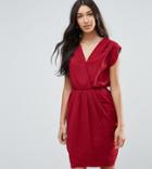 Y.a.s Tall Amber Wrap Front Drape Detail Dress - Red
