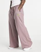 Asos Design Polar Fleece Wide Leg Sweatpants With Applique In Purple