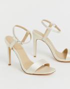Truffle Collection Bridal Stiletto Barely There Square Toe Heeled Sandals - Cream